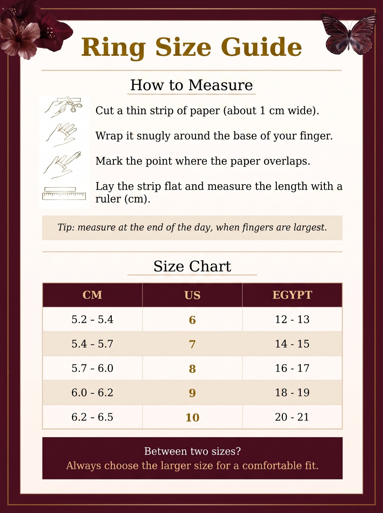 Size Chart for Scarab's Shadow